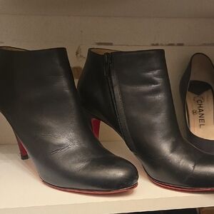 CHANEL Black and Red Ankle Boots